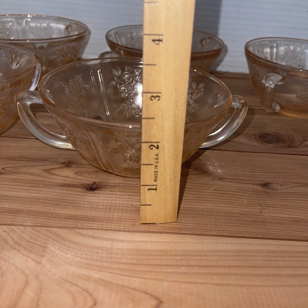 1930's Federal Pink Glass Cabbage Rose Set of 6 Dessert Bowls & Plates  VINTAGE